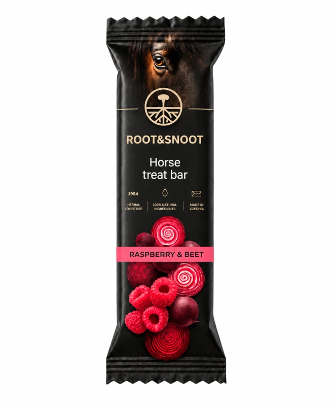 Root & Snoot – tyčinka s malinou a repou pre kone 50 g